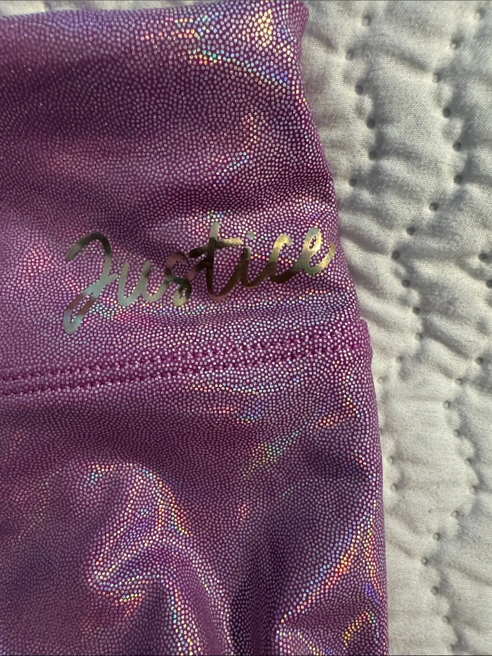 Justice Purple Holographic Drawstring Active Shorts